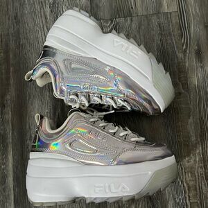 Womens Fila Disruptor Festival Platform Wedge Athletic Shoe - Silver